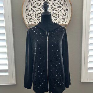 Juicy Couture Hoodie Womens SZL Black Rhinestone Y2k Studded Zip Pockets Y2K
